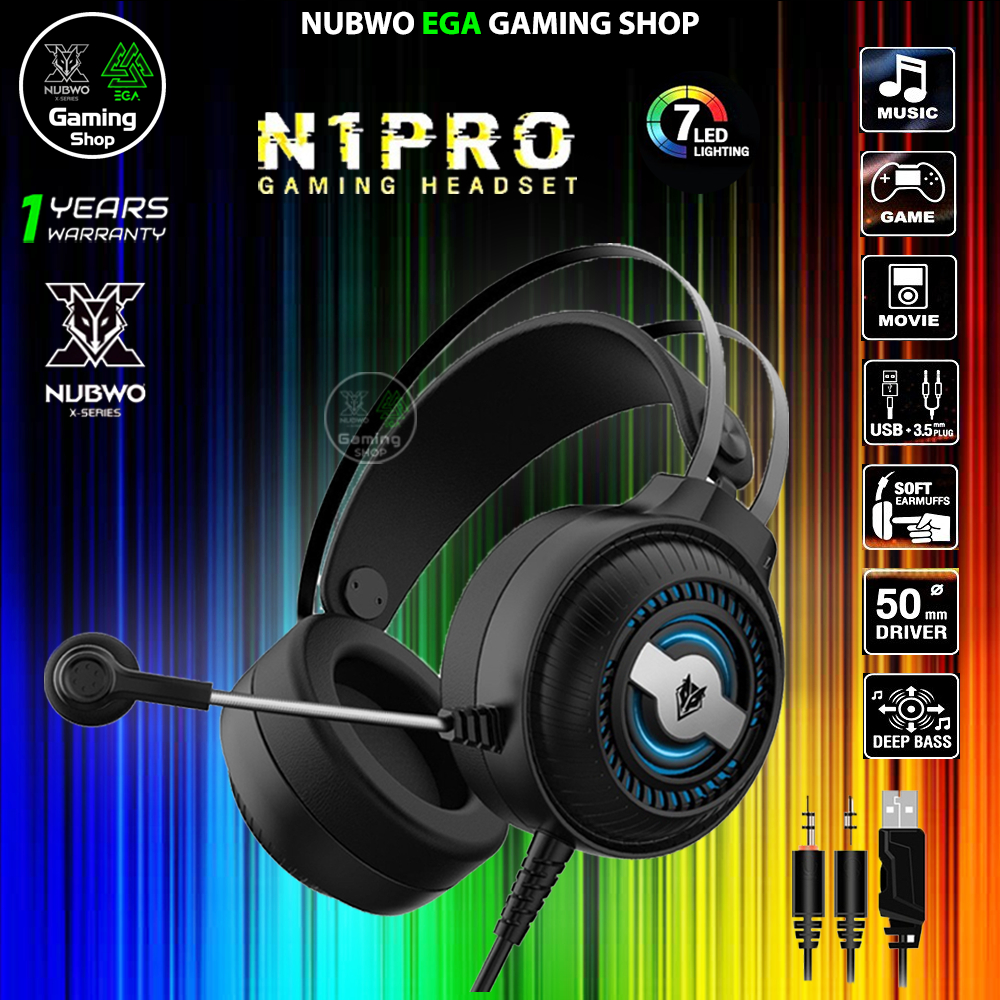 🎮 GAMING NUBWO N1 PRO HEADSET หูฟังคอม หูฟังเกมมิ่ง หูฟังครอบหู ระบบสเตริโอ Stereo 2.1 ไฟ RGB วิ่งสล