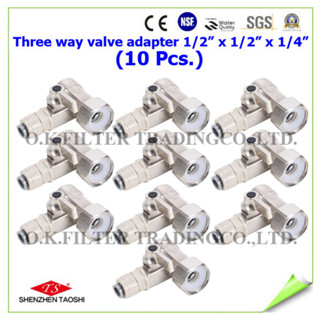 Three way valve adapter ทองเหลืองชุบนิเกิ้ล Speed Fit 1/2" x 1/2" x 1/4" 10 Pcs.