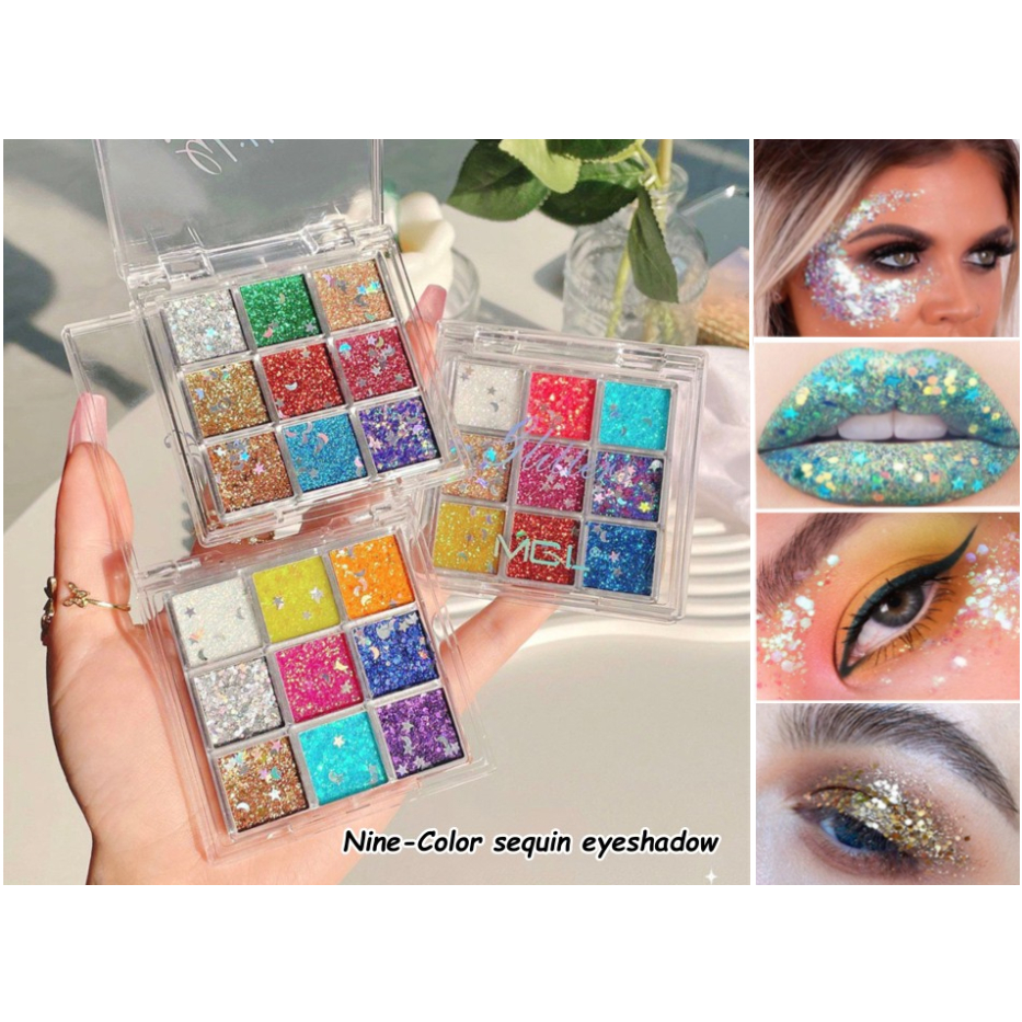 เซ็ท กลิตเตอร์แต่งหน้า ทาตา วิ้งค์ขั้นสุด ด้วย กากเพชร ดาว หัวใจ Eyeshadow Palette Sequin Glitter Make up 9 colors