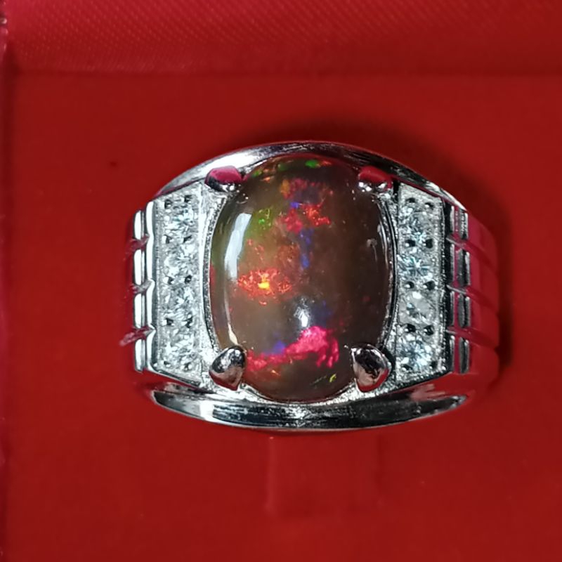 #ไซส์57 #แหวนผู้ชายโอปอลแท้ #เงินแท้92.5 #Natural Black Opal