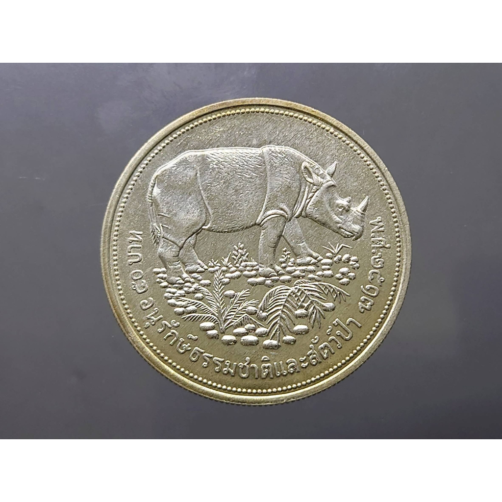 เหรียญ เนื้อเงิน 50 บาท วาระที่ระลึก อนุรักษ์ธรรมชาติและสัตว์ป่า(กระซู่) ร9 รัชกาลที่9 ปี 2517