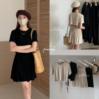 พร้อมส่ง | 𝐖𝐆.𝐖𝐄🇰🇷 เซต2ชิ้น เสื้อครอบผูกหลังคู่กับกระโปรงพลีท