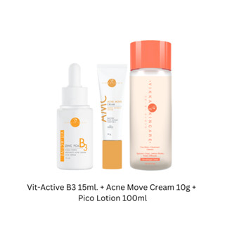 Vit-Active B3 15ml + Pico-lotion 100ml + เจลแต้มสิว AMC จัดการสิวผิวฉ่ำโกลว์