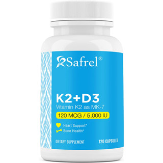 วิตามินเค 2 + วิตามินดี 3, Safrel Vitamin K2 (MK7) 120 MCG and D3 5000 IU, Supports Calcium Absorption for Bone