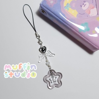 Keychain clear wing พวงกุญแจ​ลูกปัด​ สาย​ห้อย​โทรศัพท์​ โทนขาวดำ