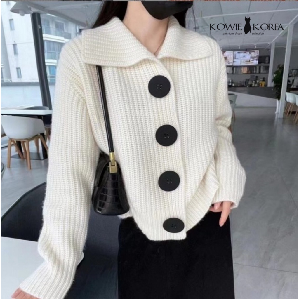 Kowie Korea ( 346 ) Hanya เสื้อไหมพรมคอปกแต่งกระดุมใหญ่