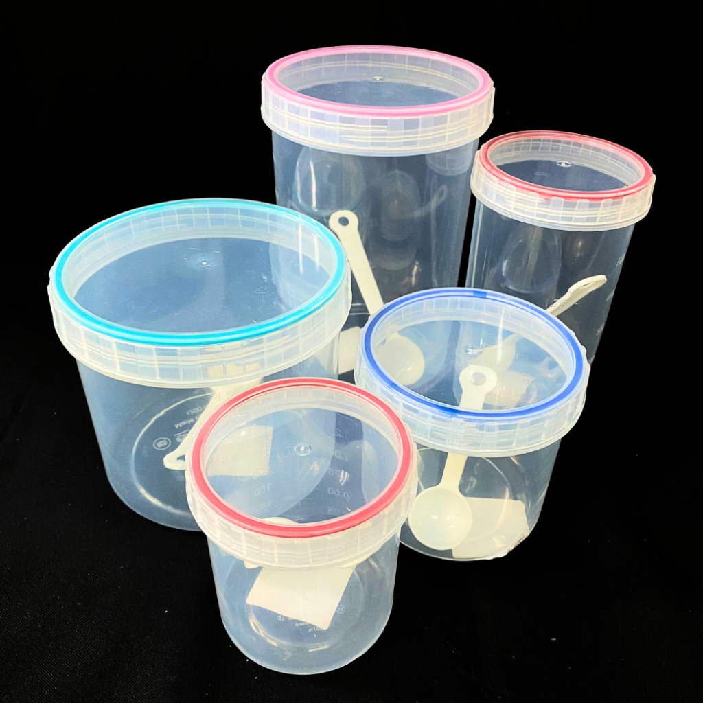 กระปุกพลาสติกฝาซีล 350-2200 ml. แถม!! พร้อมช้อน มีทั้งหมด 7 ขนาดให้เลือก