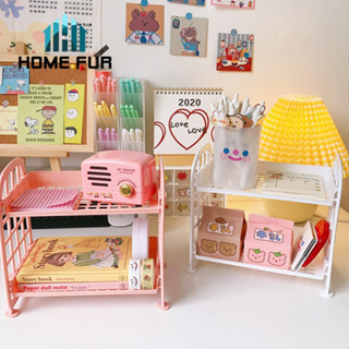 Home Fur ที่วางของพลาสติก 2 ชั้น ชั้นวางอเนกประสงค์ขนาดเล็ก จัดระเบียนบนโต๊ะ