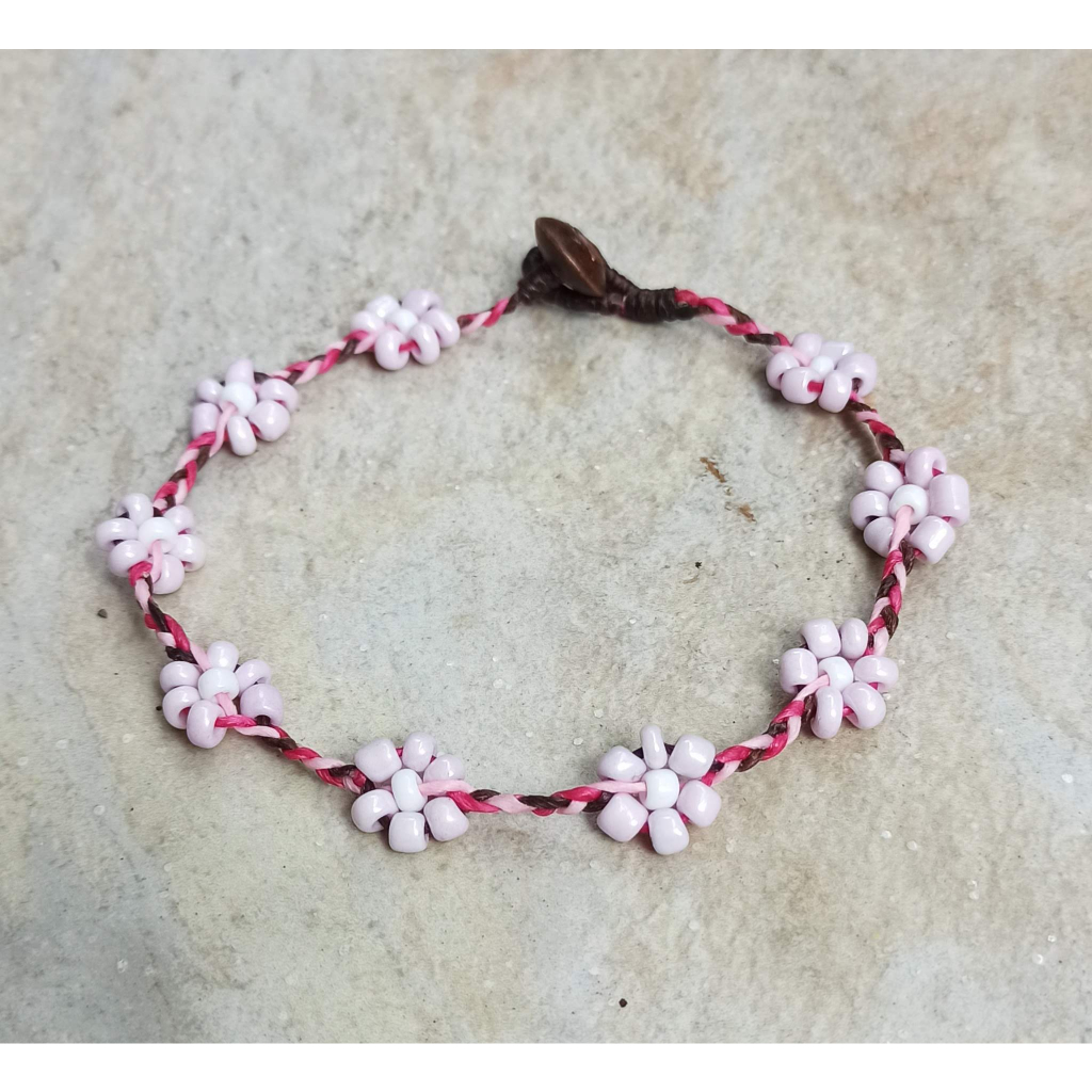 สร้อยข้อเท้าถักเชือก สร้อยข้อมือ กำไลข้อเท้า ดอกไม้ เดซี่ เครื่องประดับแฮนด์เมด โบโฮ โบฮีเมียน แฮนด์เมด