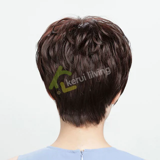 Allsking วิกผมสั้น สำหรับผู้หญิง ผมปลอมซอย แบบสั้นหยิก สำหรับวัยกลางคน แฮร์พีชผมสั้น คอสเพลย์ แบบครอบศีรษะ