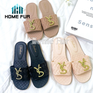 Home Fur รองเท้าเเตะเเฟชั่น รองเท้าเเตะผู้หญิง แบบสวม ยางนิ่ม ใส่สบาย