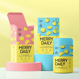 MERRY DAILY By Pich Look ซื้อ2 แถม 1(กล่องชมพู+กล่องฟ้า แถมวิตามิน 2 ซอง) เมอร์รี่ เดลี่ กลิ่น ลิ้นจี่ +กลิ้น แอปเปิ้ล