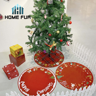 Home Hur  พรมทรงกลม พรมปูพื้น ลายคริสต์มาส กันลื่น สำหรับแต่งห้อง พรมคริสต์มาส Merry Christmas