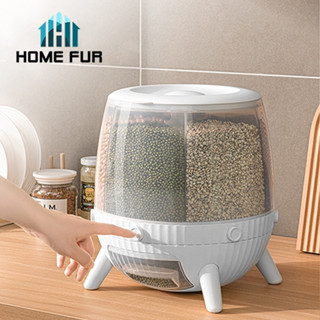 Home Fur ถังใส่ธัญญาพืช ถังเก็บเมล็ดข้าว แบบหมุนได้มี 6 ช่อง ใช้งานสะดวก