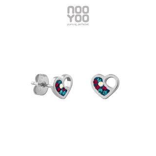 NooYoo ต่างหูสำหรับผิวแพ้ง่าย HEART with Multicolor Crystal Surgical Steel