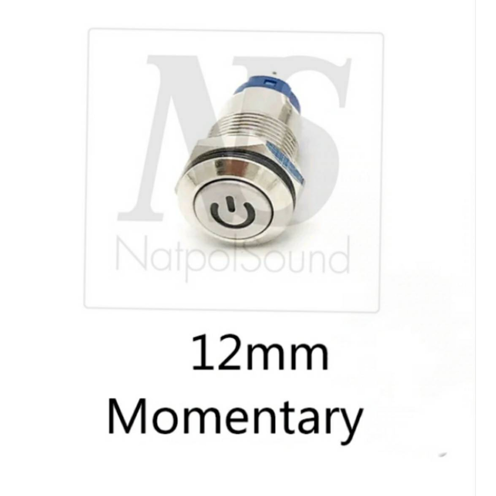 สวิตช์โลหะกันน้ำ 12 mm. มีไฟ LED(สีฟ้า เขียว แดง ) แบบกดติดปล่อยดับ 12V สำหรับมอเตอร์ไซต์หรือรถยนต์ Push button switch
