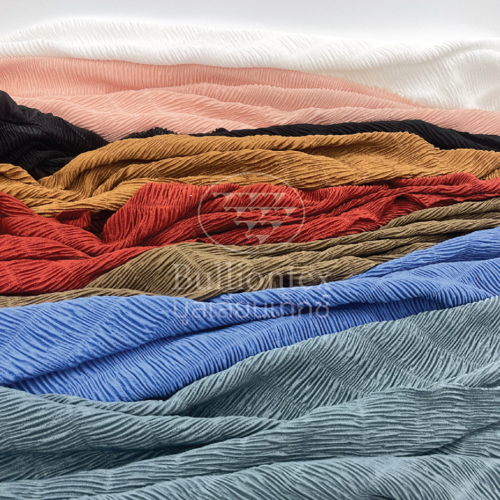 ผ้าอัดพลีทลายรัฟเฟิล Ruffle Pleat เนื้อผ้าไฮเกรดนำไปอัดพลีท ผิวสัมผัสนุ่ม ระบายอากาศดี ขนาด 1 หลา