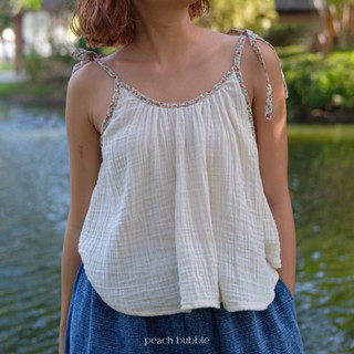 Peach Bubble Top สายเดี่ยวผูกผ้าฝ้ายสาลู (pb)