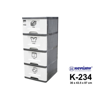 ลิ้นชัก 4 ชั้นมีล้อ K-234 ขนาด(กว้างxลึกxสูง) : 36 x 43 x 87 cm แถมสติ๊กเกอร์ KEYWAY