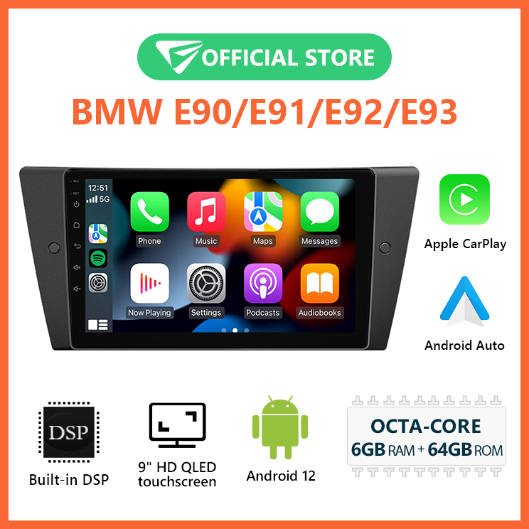เครื่องเล่นรถยนต์ Eonon BMW E90 E91 E92 E93 Android 12 พร้อม Apple CarPlay และ Android Auto QLED DSP E90A12S
