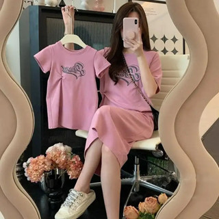 เดรสคู่แม่ลูกT-shirt dress pink พร้อมส่ง✅