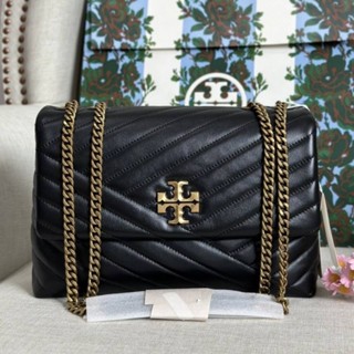 🌈👜New Tory Burch  Kira Chevron Convertible Shoulder Bag👜🫅กระเป๋าหนังสีดำ อะไหล่ทอง สวยหรูมาก ใบใหญ่ น้ำหนักเบา