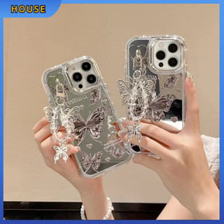 💲คูปองเคลม💲เคสไอโ case for iphone 11 12 เข็มขัดโซ่ผีเสื้อ เคส 14 13 12 11 pro max ป้องกันกระจก การป้องกันอย่างเต็มที่