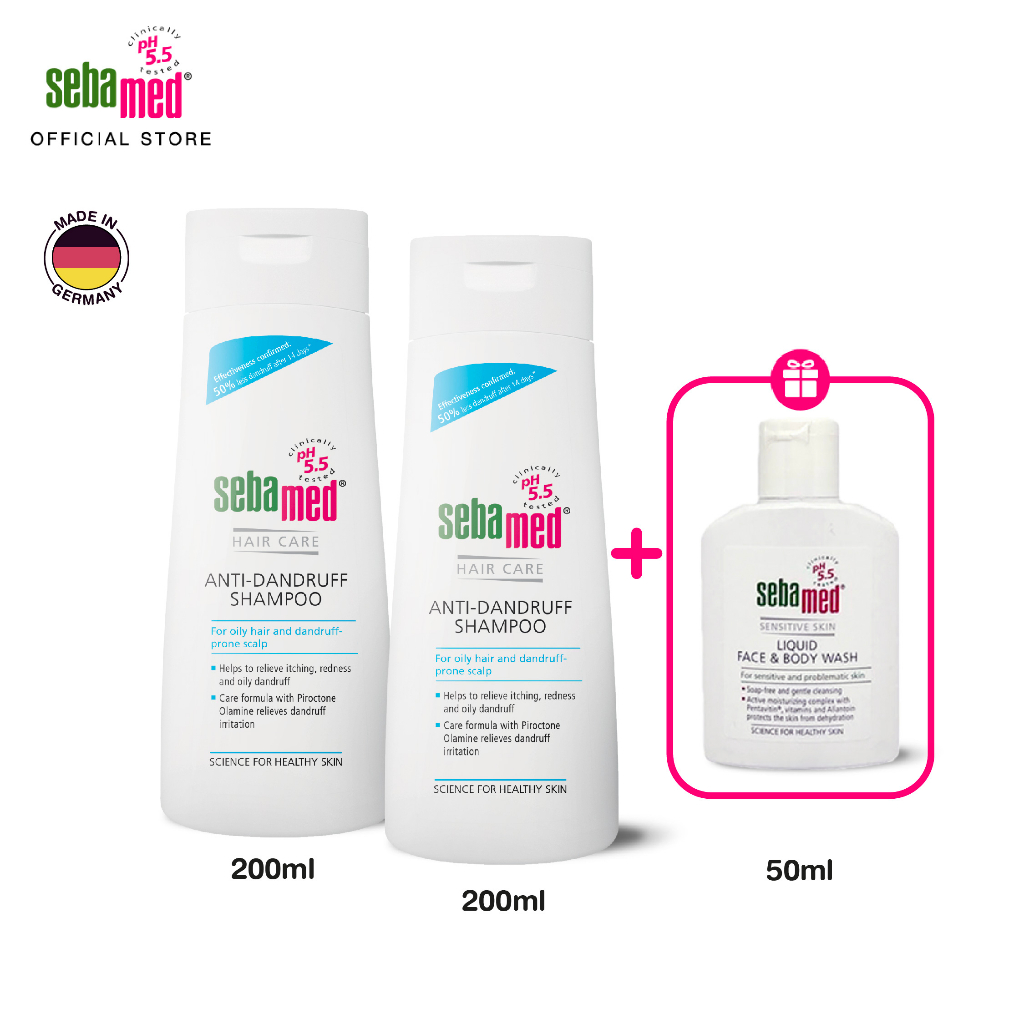 เซ็ต 3 ชิ้น: Sebamed Anti-Dandruff Shampoo 200ml X2 ชิ้น รับฟรี! Liquid Face&Body Wash 50ml