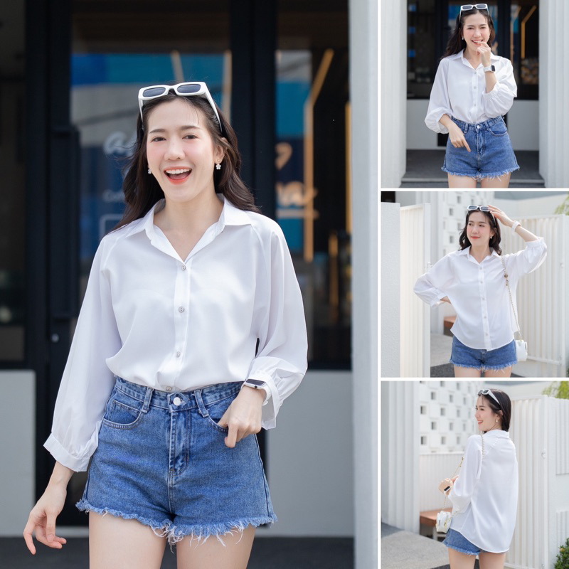 เสื้อเชิ้ต แต่งแขนบอลลูน #L154SHOP_W024