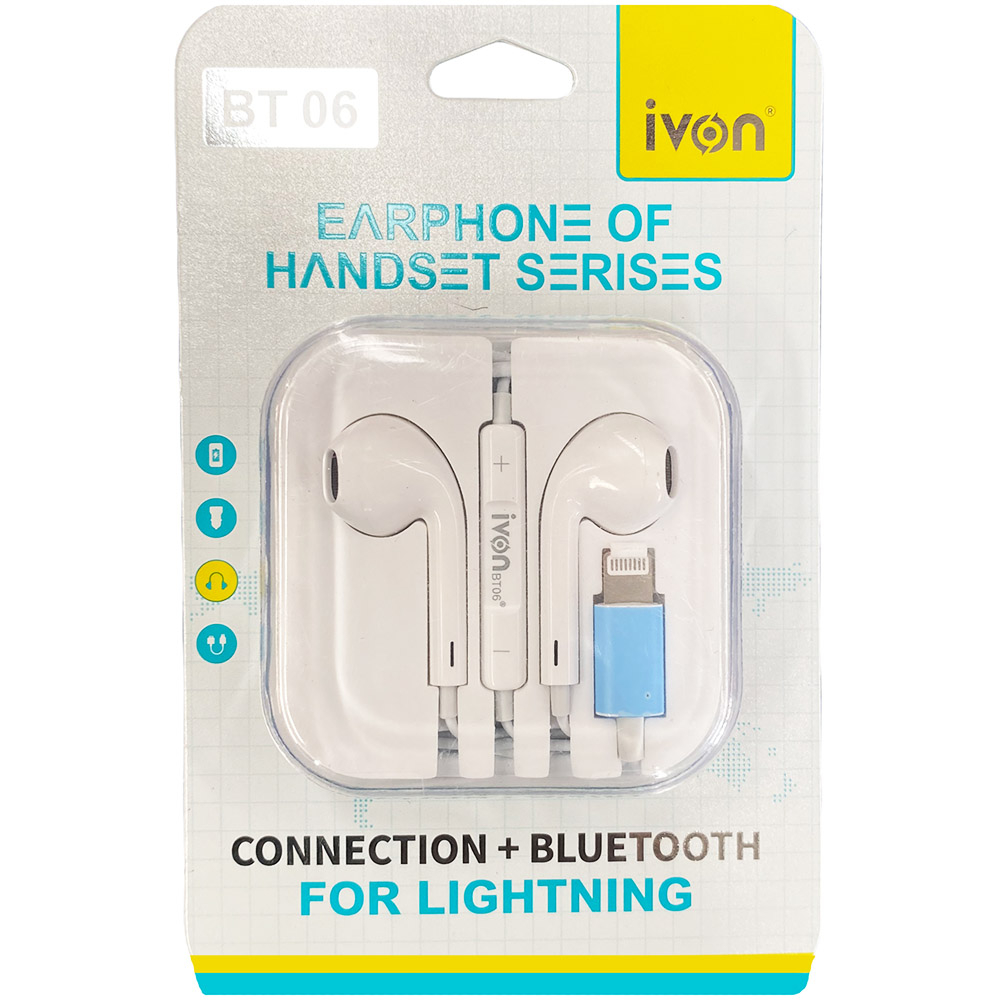 หูฟังมีสาย Lightning (iOS) สายยาว 1.2 m. earphone ivon BT06 connection+bluetooth