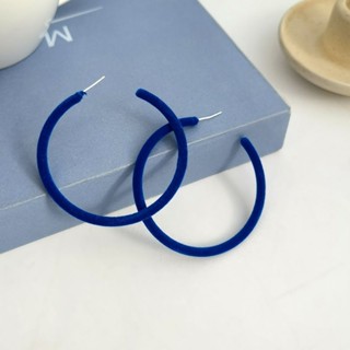 925 Silver Blue Velvet Hoop Earrings ต่างหู ตุ้มหู ห่วง กำมะหยี่ สีน้ำเงิน ก้านเงิน แท้ ไม่แพ้ คนแพ้ ใส่ได้