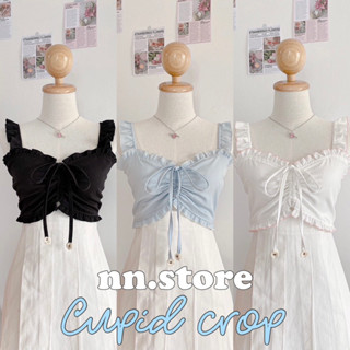 nn.store • cupid crop ครอปรูดอก แขนแต่งระบาย ติดดอกไม้ปลายเชือกน่ารักกก