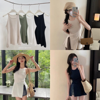 Stylerich เสื้อสายเดี่ยวknitทรงไหล่เว้าเข้ารูปชายปล่อยสไตล์เกาหลี y2k jeansdede
