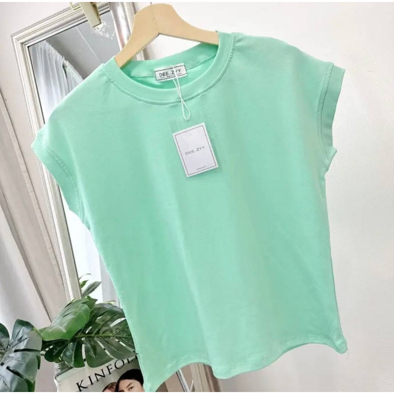 D001เสื้อยืดคอกลมแขนขอบผ้าเนื้อนุ่ม