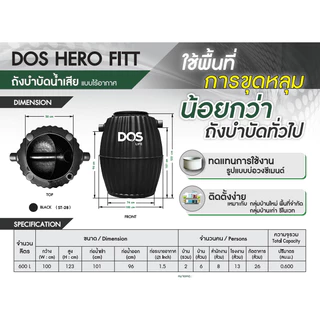 ถังบำบัด ถังบำบัดน้ำเสีย DOS รุ่น HERO FIT ดอส ฮีโร่ฟิต ประหยัดพื้นที่ อุปกรณ์ครบชุด