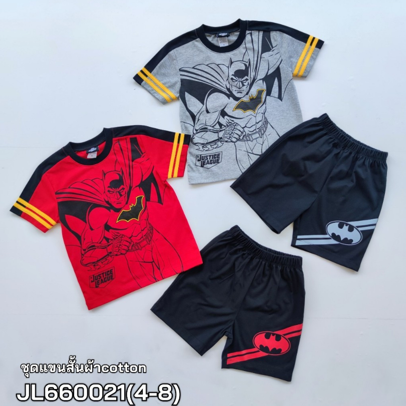 เสื้อชุดเด็กผู้ชาย ลายพิมพ์ Batman จากทีม Justice League แต่งแขนเสื้อ เท่ห์ ๆ ผ้าคอตตอนแท้ JL660021 สำหรับเด็ก4-12ปี