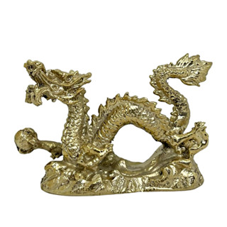 มังกรนำโชค มังกร ถือลูกแก้ว เสริมฮวงจุ้ย วัสดุทองเหลือง สูง 4.7 ซม. Dragon Brass Statue Home Decor By Boss