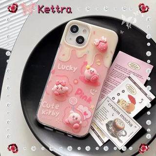 💜Kettra💜สไตล์สร้อยข้อมือ สีชมพู การ์ตูน Kirby iPhone 11 14 pro max ป้องกันการหล่น เส้นขอบโปร่งใส case for iPhone 12 13