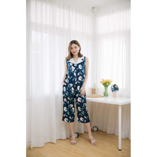 Mommade-จั้มสูทให้นม ชุดให้นม Blue Flora Tailor Long Jumpsuit