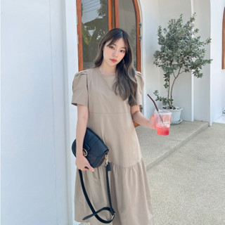 🍎 ลด45.-โค้ดWYQESS🍋nature.bkk - DRN1256 เดรสยาวจีบชายกระโปรง preto dress