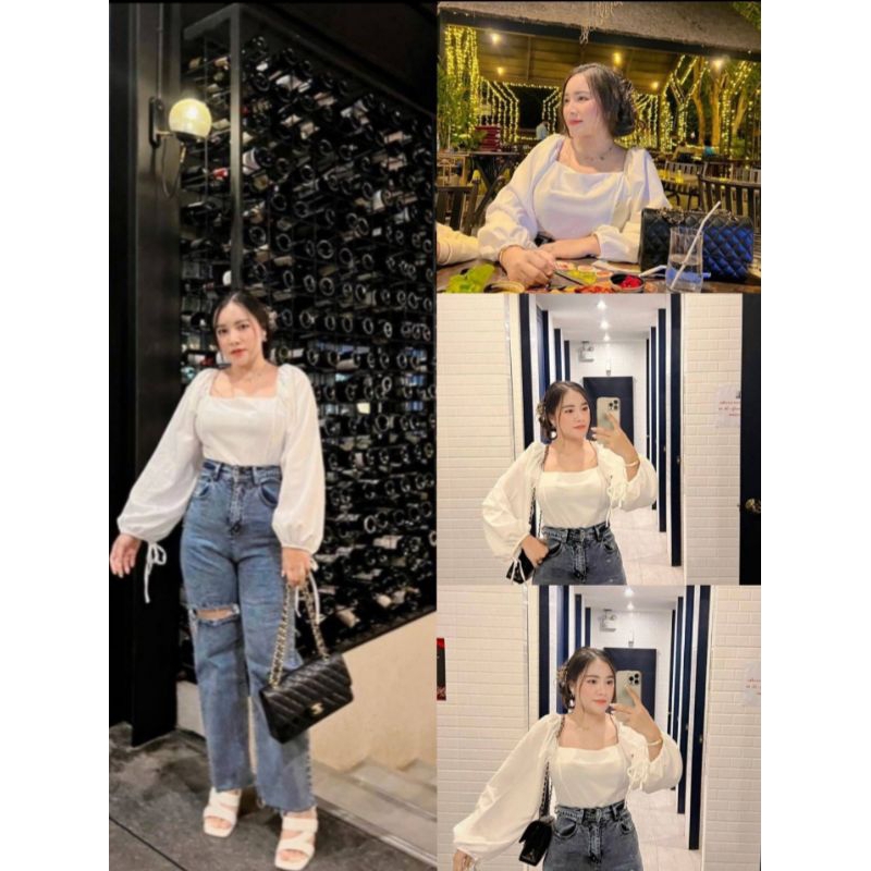 เสื้อคอเหลี่ยม แขนบอลลูน #แฟชั่นสาวอวบ