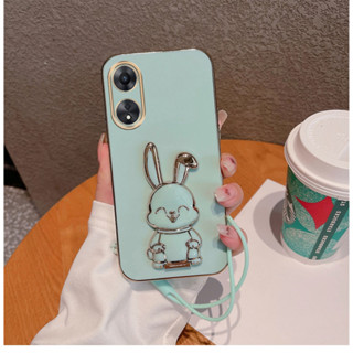 เคส ขาตั้ง ลายกระต่าย สำรับรุ่น Oppo A17 A17K Reno8T Reno7Z Reno8Z A5 2020 A9 2020 A16 A53 นิ่มเคสสิชิโคนขอบตรงกันกล้อง