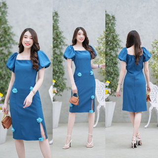 hbstation.shop เสื้อผ้าผู้หญิง Dressไปงาน สีน้ำเงิน พร้อมส่ง