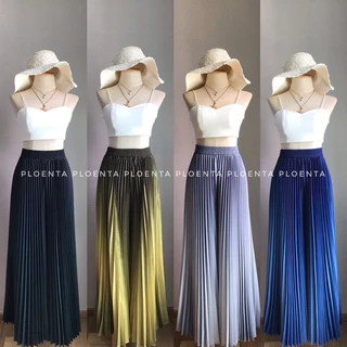 Pleat two-tone pants พร้อมส่งครบสี!! กางเกงพลีท กางเกงอัดพลีทขายาว สีพื้นแบบไล่เฉด เอวเย็บสม็อค