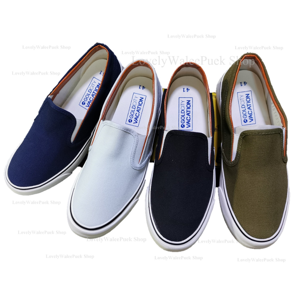 (พร้อมส่ง🚛)GoldCity รองเท้าผ้าใบ สีพื้นแบบสวมสลิปออน Size 37-47**Size 46-47 อยู่อีกอัลบั้ม