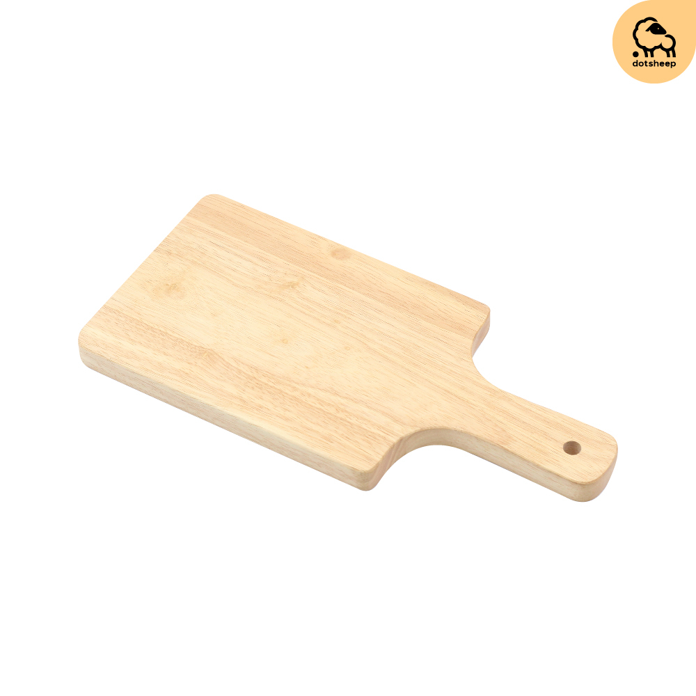 Dotsheep เขียงเสิร์ฟ เขียงไม้มีด้ามเล็ก ไม้ยางพารา Wooden cutting board พร้อมเคลือบ Food Grade (60)
