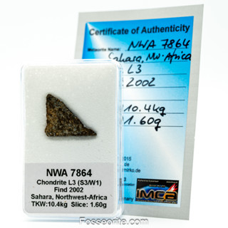 อุกกาบาต หิน  NWA 7864 Meteorite ชนิด L3 Chondrite ชิ้นเล็ก พร้อมใบรับรอง จาก Germany #3 หนัก 1.6 กรัม