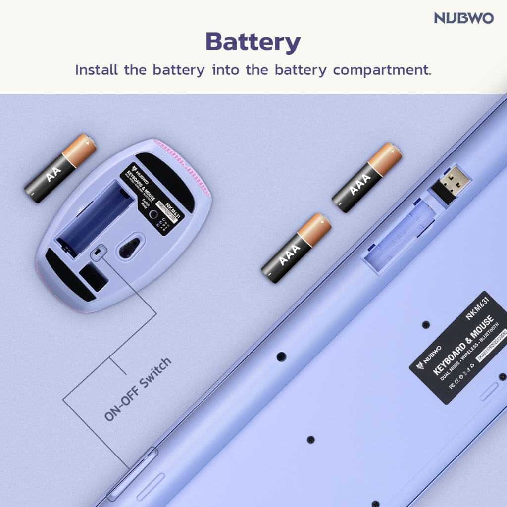 [ประกัน 1 ปี]  Nubwo คีย์บอร์ดและเมาส์ไร้สาย NKM-631 ใช้ได้ทั้งแบบไวร์เลสและ Bluetooth สีสันสดใส เชื่อมได้ถึง 3 Device - รูปที่ 6