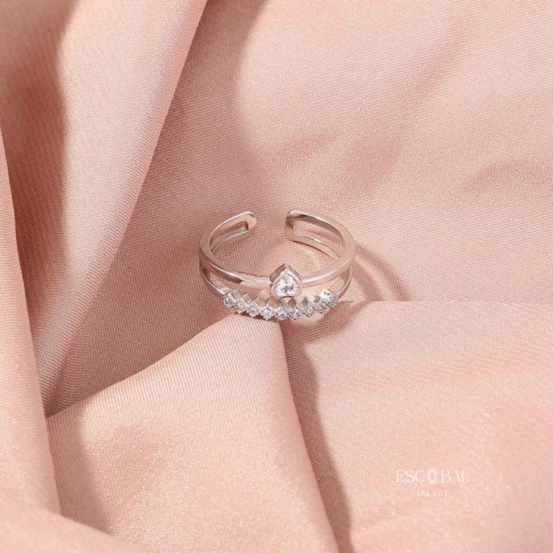 ESCOBAL💕แหวนเงินแท้ Double Diamond แหวนเพชร ขายดี สไตล์ใหม่ ไม่ลอกไม่ดำ ดีไซน์สุดชิค ของขวัญ