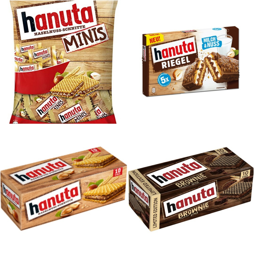 Hanuta minis/Hanuta riegel เวเฟอร์สอดไส้ช็อกโกแล็ตพรีเมี่ยม Hanuta by Ferrero